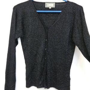 Monsoon Sz 12 Vintage 90s Y2K  Black Glitter Tread Knit Open Cardigan Sweater
